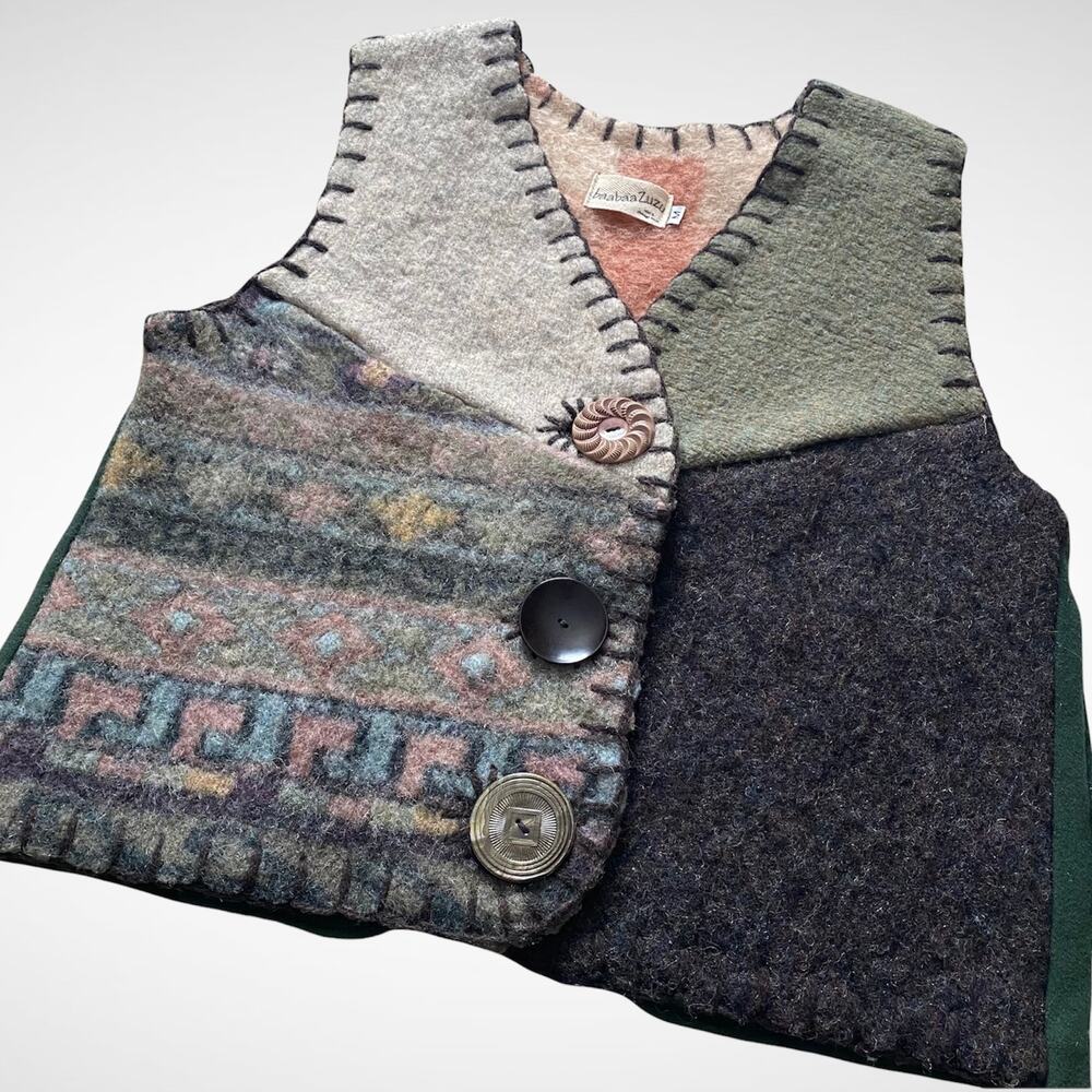 Baabaazuzu one-of-a-kind boiled 100% Wool Vest Sz M - Picture 3 of 9